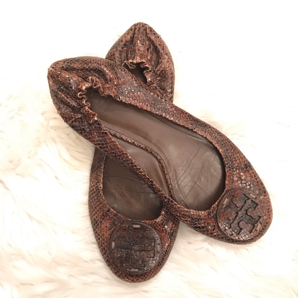 Tory Burch Snakeskin Reva Ballerina Flats